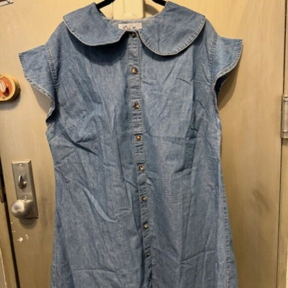 Miss Selfridge denim babydoll shirt mini dress in blue chambray - Picture 7 of 16